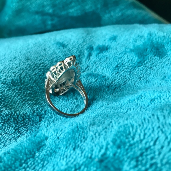 Sterling Silver Simulated Diamond Blue Stone Ring - Picture 7 of 8